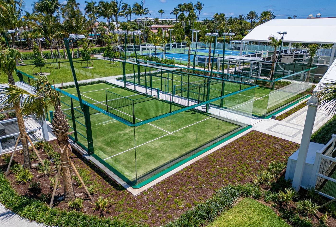 Two panoramic glass padel courts at The Breakers, Palm Beach, engineered by Oasis Engineering